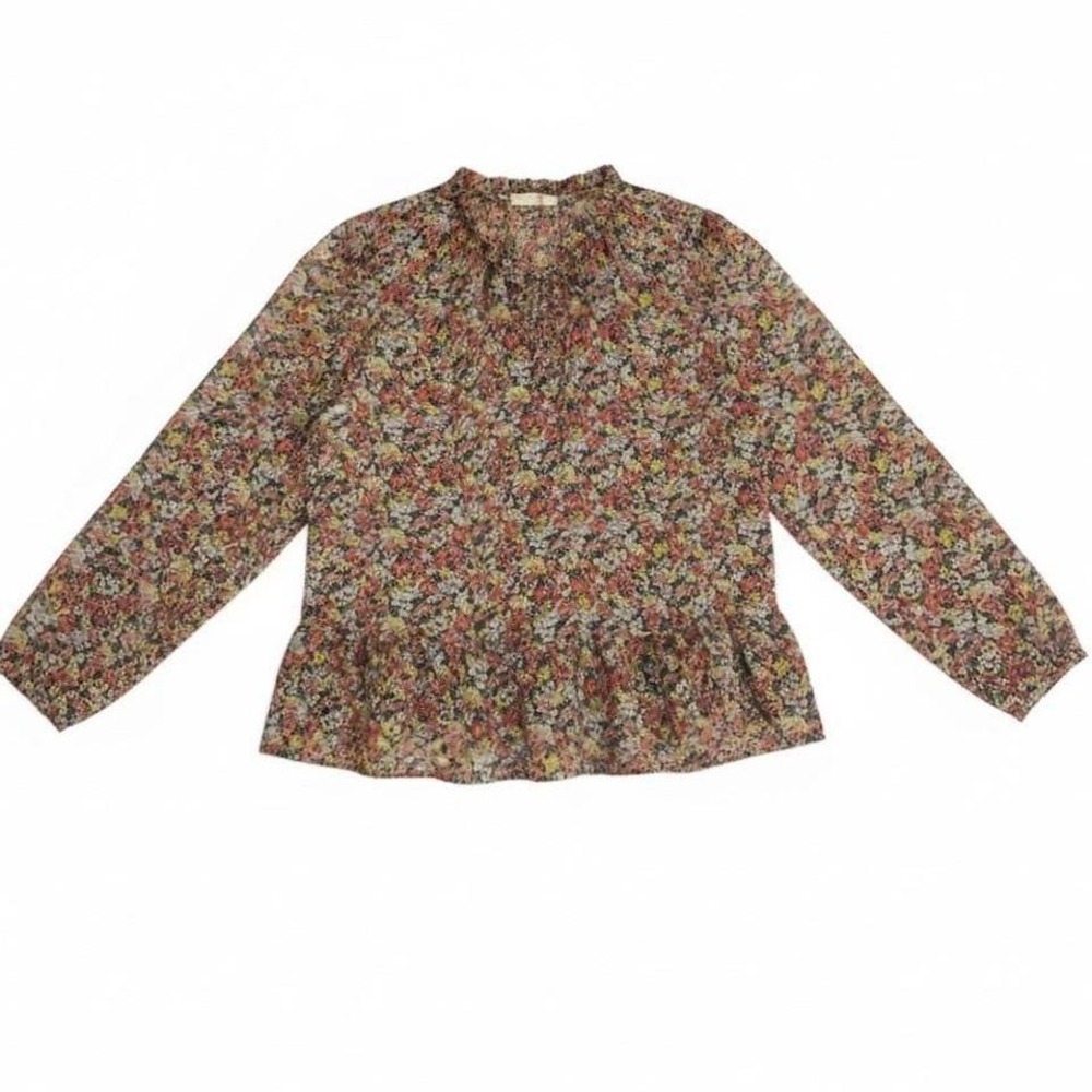 GAP‎ Floral Print Ruffle Neck Tie Blouse Long Sleeve Women Medium